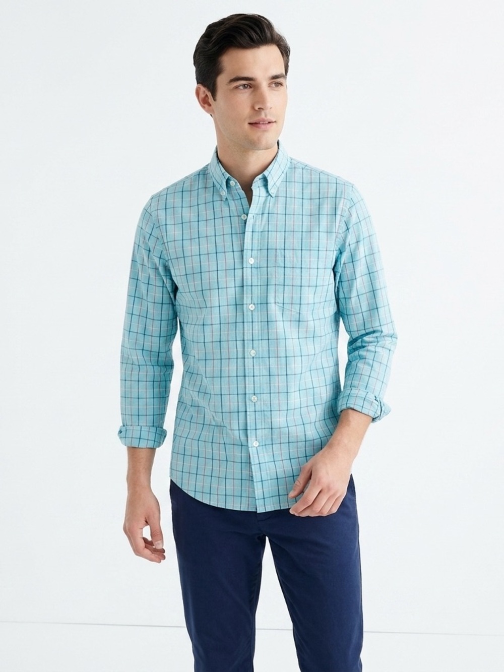 J.Crew Factory Flex Slim Fit Shirt | M Aqua Blue Plaid